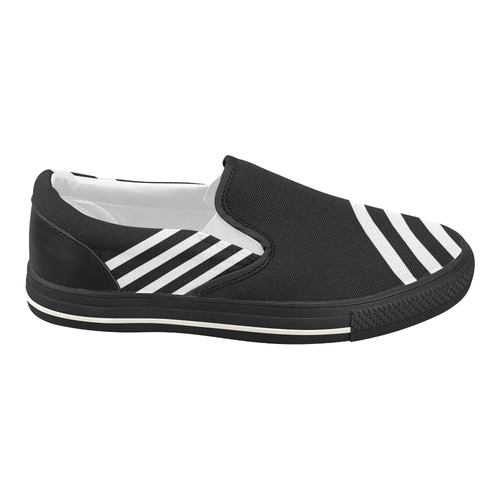 Modern Black Background Diagonal Stripes Cut Women's Slip-on Canvas Shoes (Model 019)