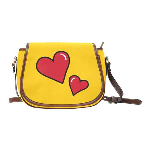 POP ART Style Two Hearts with Yellow Background Saddle Bag/Small (Model 1649) Full Customization