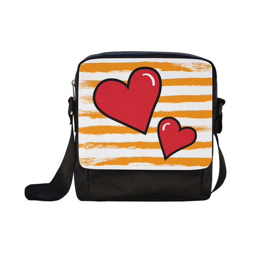 POP ART Style Two Hearts with Orange Brushstrokes Stribes Background Crossbody Nylon Bags (Model 1633)