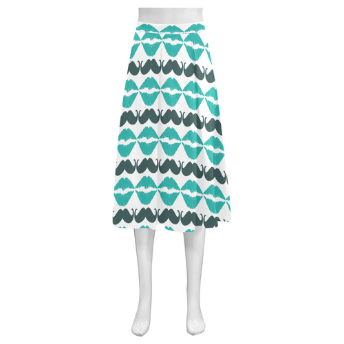 Teal Hipster Mustache and Lips Mnemosyne Women's Crepe Skirt (Model D16)