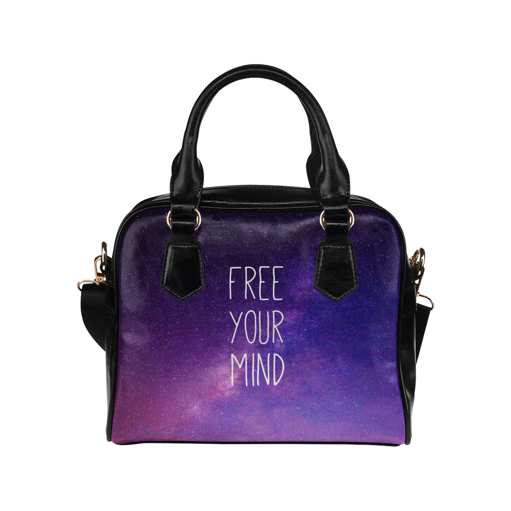 "Free Your Mind" Quote Purple Blue Night Sky Shoulder Handbag (Model 1634)