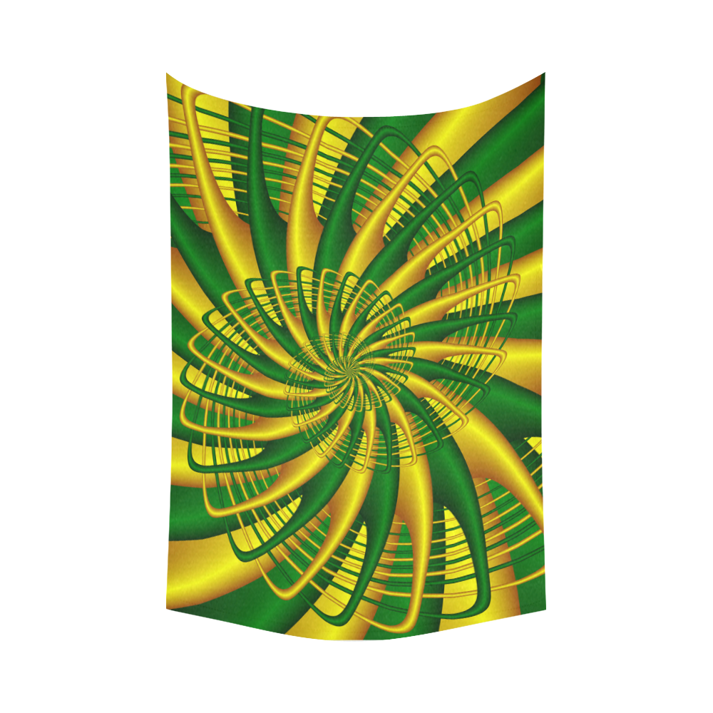 Gold Green Whirl Fractal Art Cotton Linen Wall Tapestry 90"x 60"