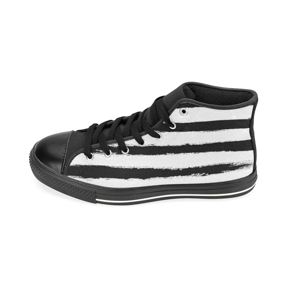PATTERN Black White Brushstrokes Stribes High Top Canvas Women's Shoes/Large Size (Model 017)