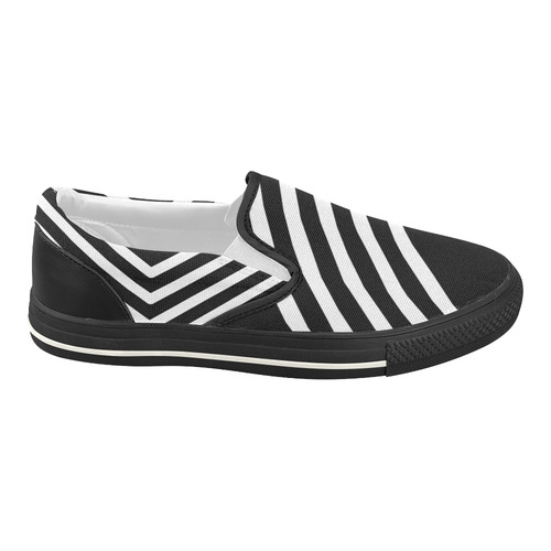 Modern Black Background Chevron Stripes Cut Women's Slip-on Canvas Shoes (Model 019)