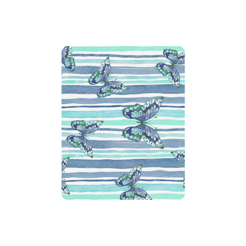 Watercolor Butterflies & Stripes Blue Cyan Rectangle Mousepad