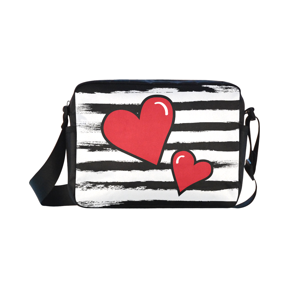 POP ART Style Two Hearts with Black  Brushstrokes Stribes Background Classic Cross-body Nylon Bags (Model 1632)