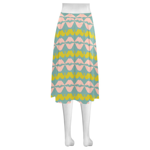 Mint Hipster Mustache and Lips Mnemosyne Women's Crepe Skirt (Model D16)