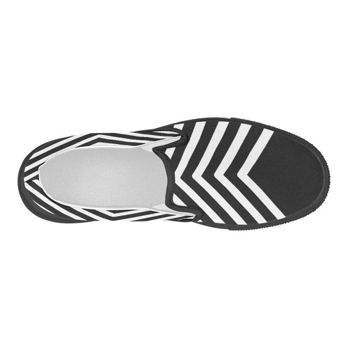 Modern Black Background Chevron Stripes Cut Women's Slip-on Canvas Shoes (Model 019)