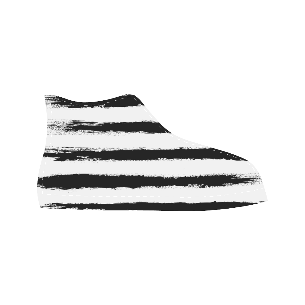 PATTERN Black White Brushstrokes Stribes Aquila High Top Microfiber Leather Women's Shoes (Model 032)