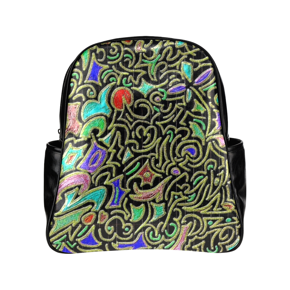 Wacky Retro Abstract Swirl Multi-Pockets Backpack (Model 1636)