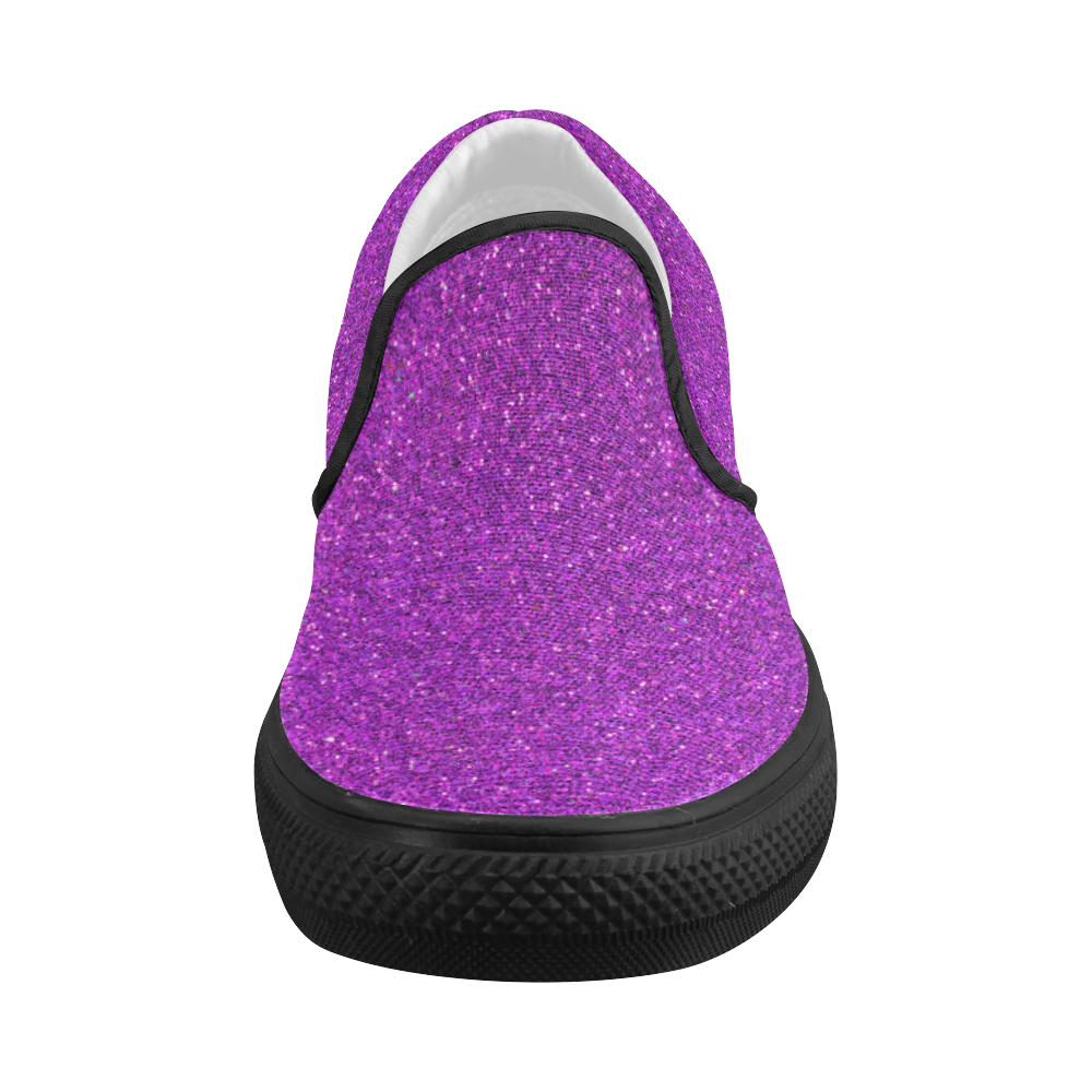 Sparkles Purple Glitter Women's Slip-on Canvas Shoes (Model 019)