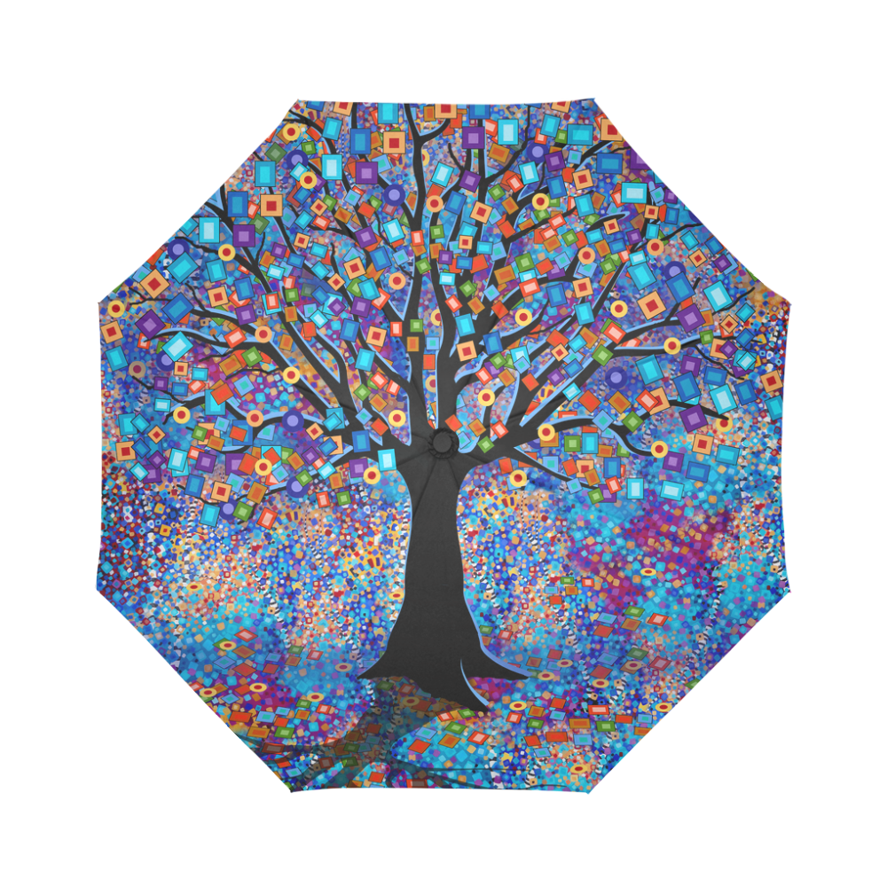 Colorful Tree Art Print Pattern Auto-Foldable Umbrella (Model U04)