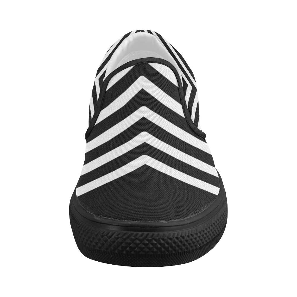 Modern Black Background Chevron Stripes Cut Women's Slip-on Canvas Shoes (Model 019)