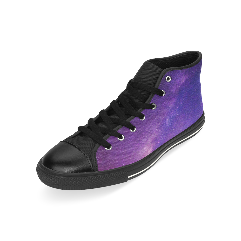 Purple Blue Starry Night Sky High Top Canvas Women's Shoes/Large Size (Model 017)