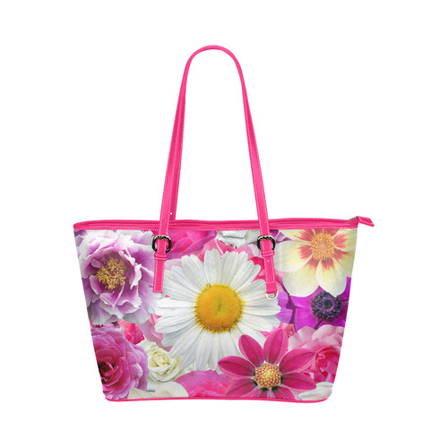 Pink flowers_ Gloria Sanchez1 Leather Tote Bag/Large (Model 1651)