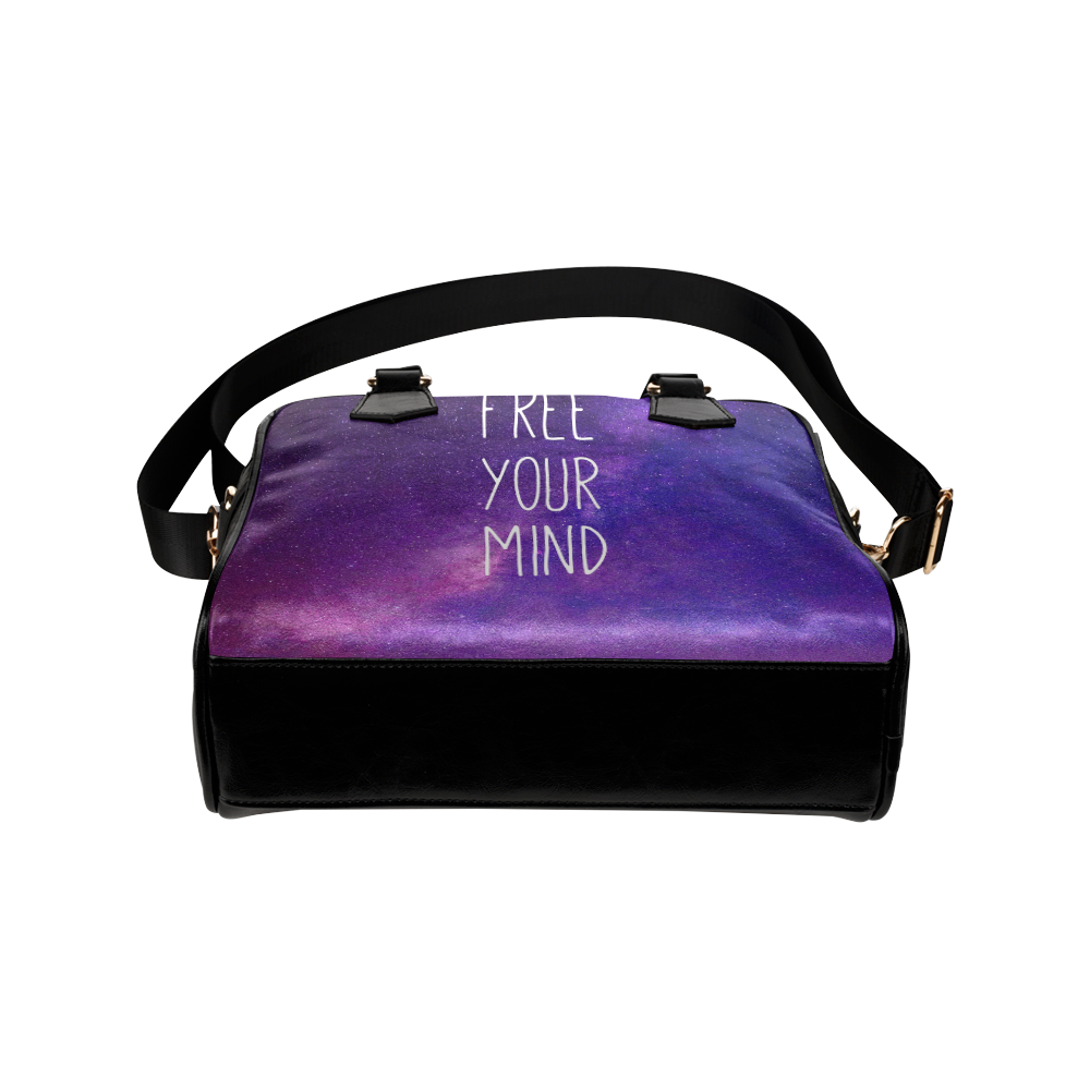 "Free Your Mind" Quote Purple Blue Night Sky Shoulder Handbag (Model 1634)