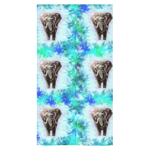 Elephants March - Green and Blue Bath Towel 30"x56"