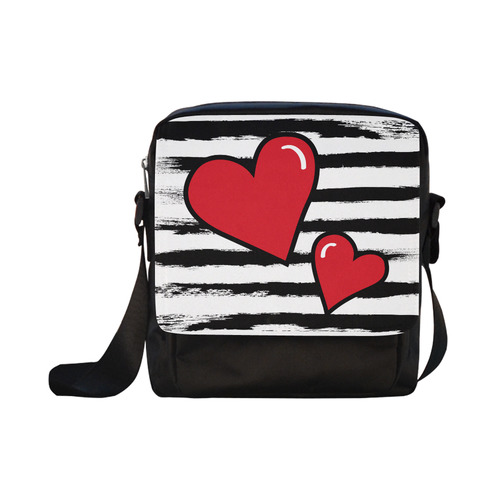 POP ART Style Two Hearts with Black  Brushstrokes Stribes Background Crossbody Nylon Bags (Model 1633)