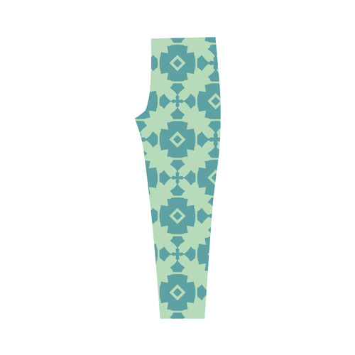 Teal Mint Geometric Tile Pattern Capri Legging (Model L02)