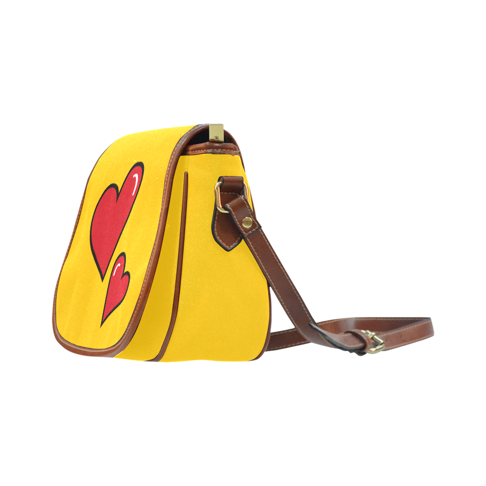 POP ART Style Two Hearts with Yellow Background Saddle Bag/Small (Model 1649) Full Customization