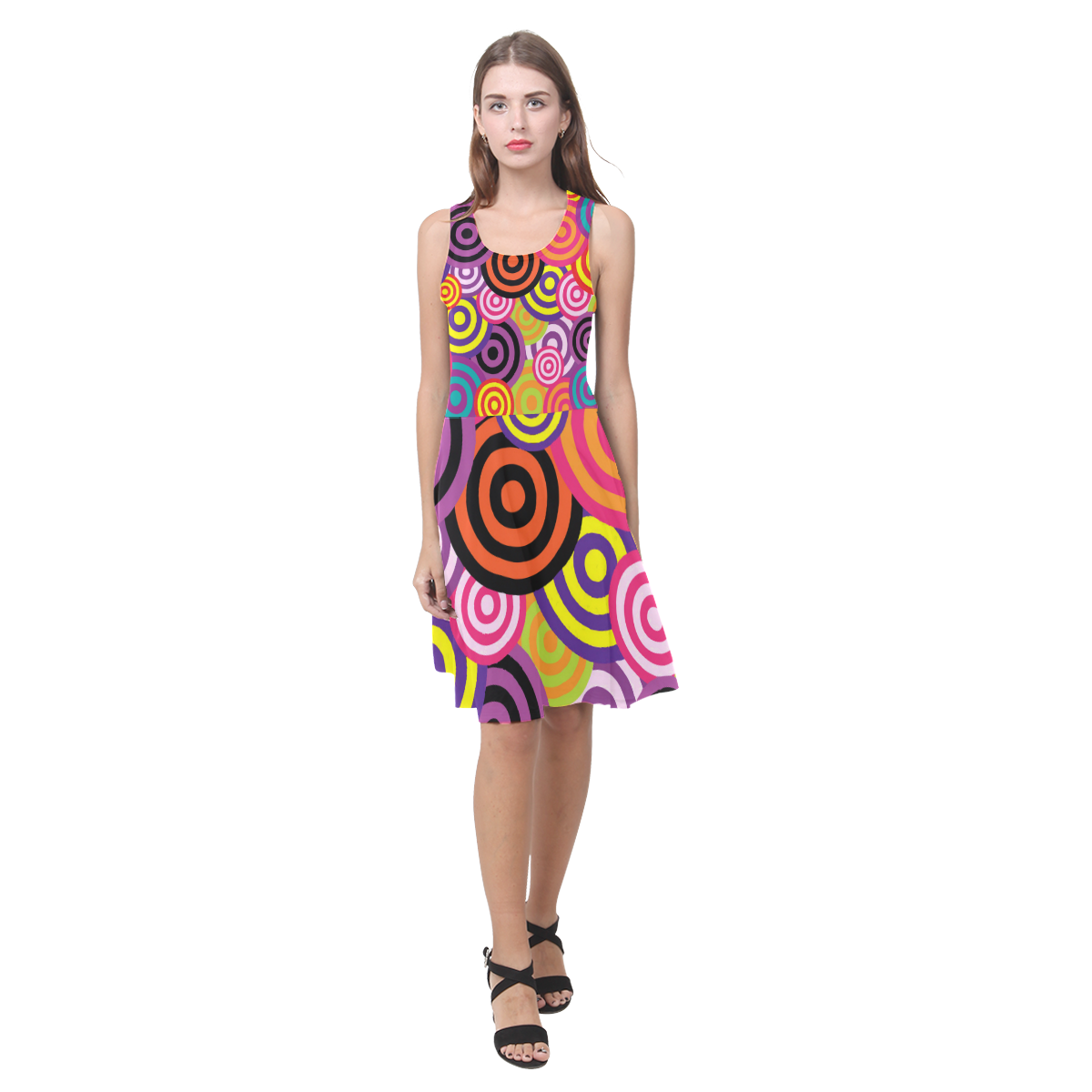 Colorful Retro Circles Atalanta Casual Sundress(Model D04)