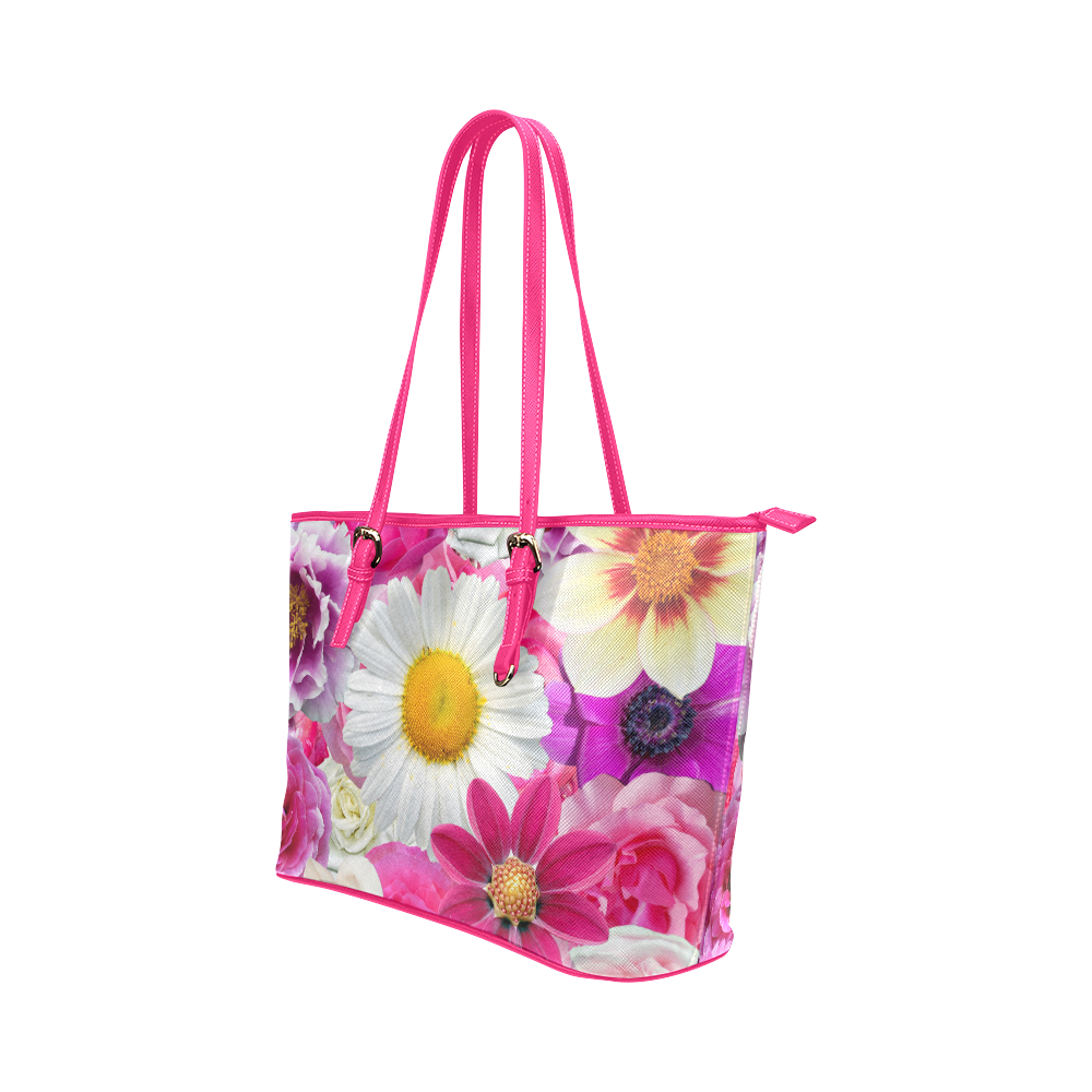 Pink flowers_ Gloria Sanchez1 Leather Tote Bag/Large (Model 1651)