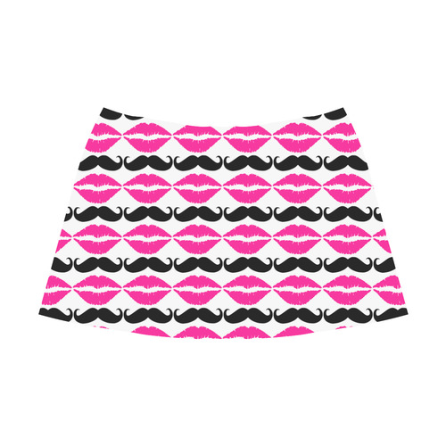 Pink and Black Hipster Mustache and Lips Mnemosyne Women's Crepe Skirt (Model D16)