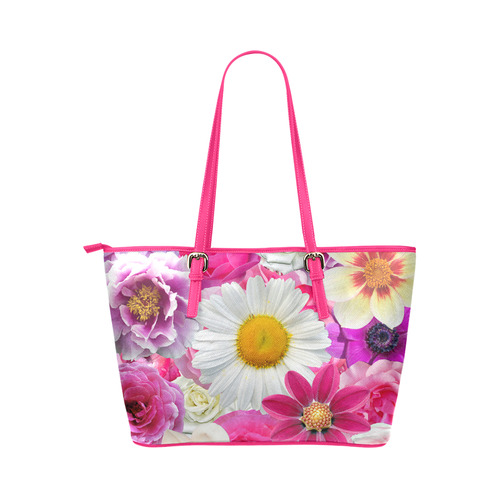 Pink flowers_ Gloria Sanchez1 Leather Tote Bag/Large (Model 1651)