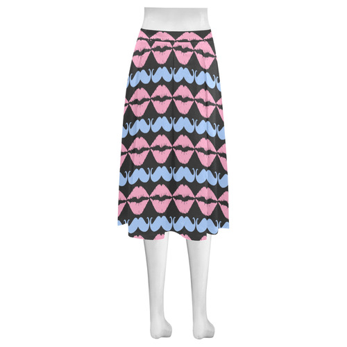 Girly Pink Hipster Mustache and Lips Mnemosyne Women's Crepe Skirt (Model D16)