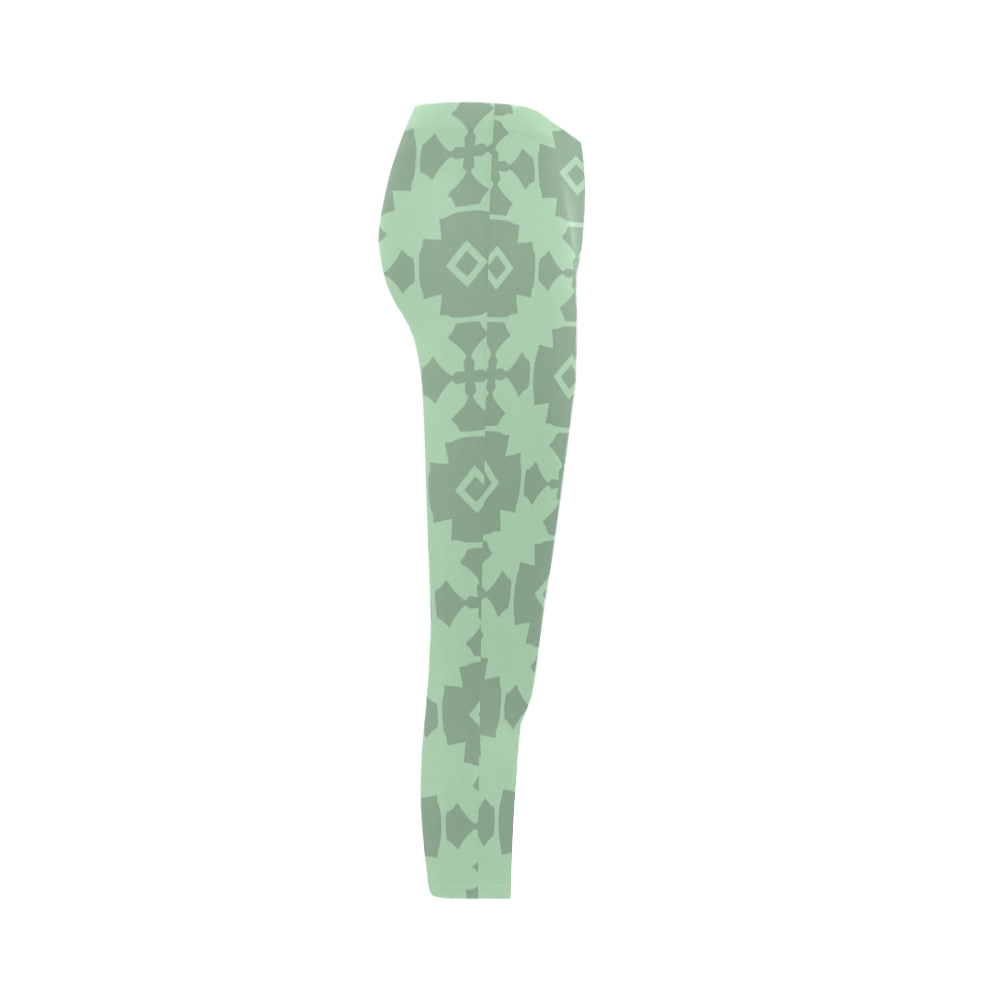 Mint Green Geometric Tile Pattern Capri Legging (Model L02)