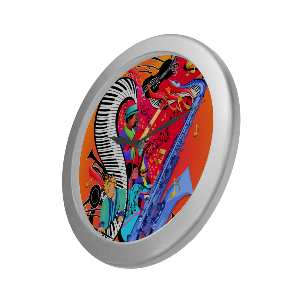 Music theme Colorful Jazz Silver Color Wall Clock