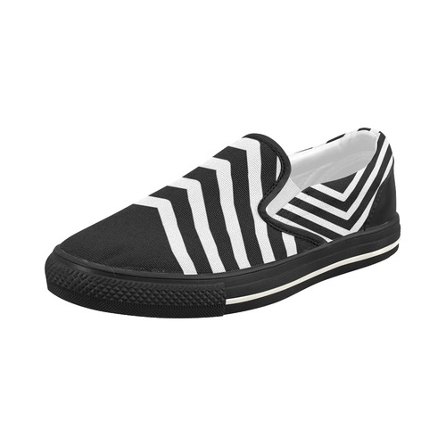 Modern Black Background Chevron Stripes Cut Women's Slip-on Canvas Shoes (Model 019)