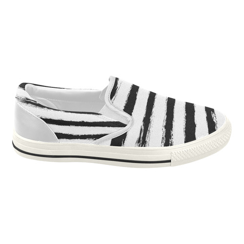 PATTERN Black White Brushstrokes Stribes Women's Slip-on Canvas Shoes (Model 019)