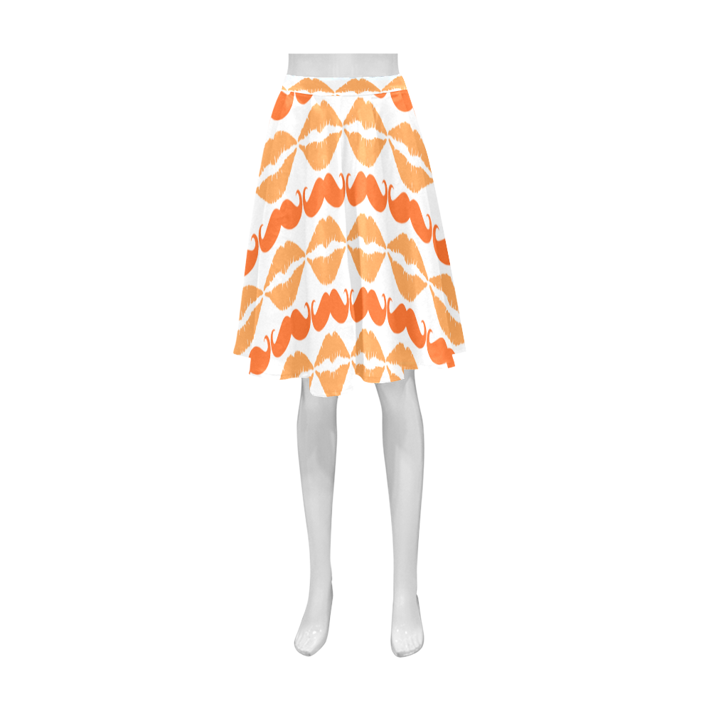 Orange Hipster Mustache and Lips Athena Women's Short Skirt (Model D15)