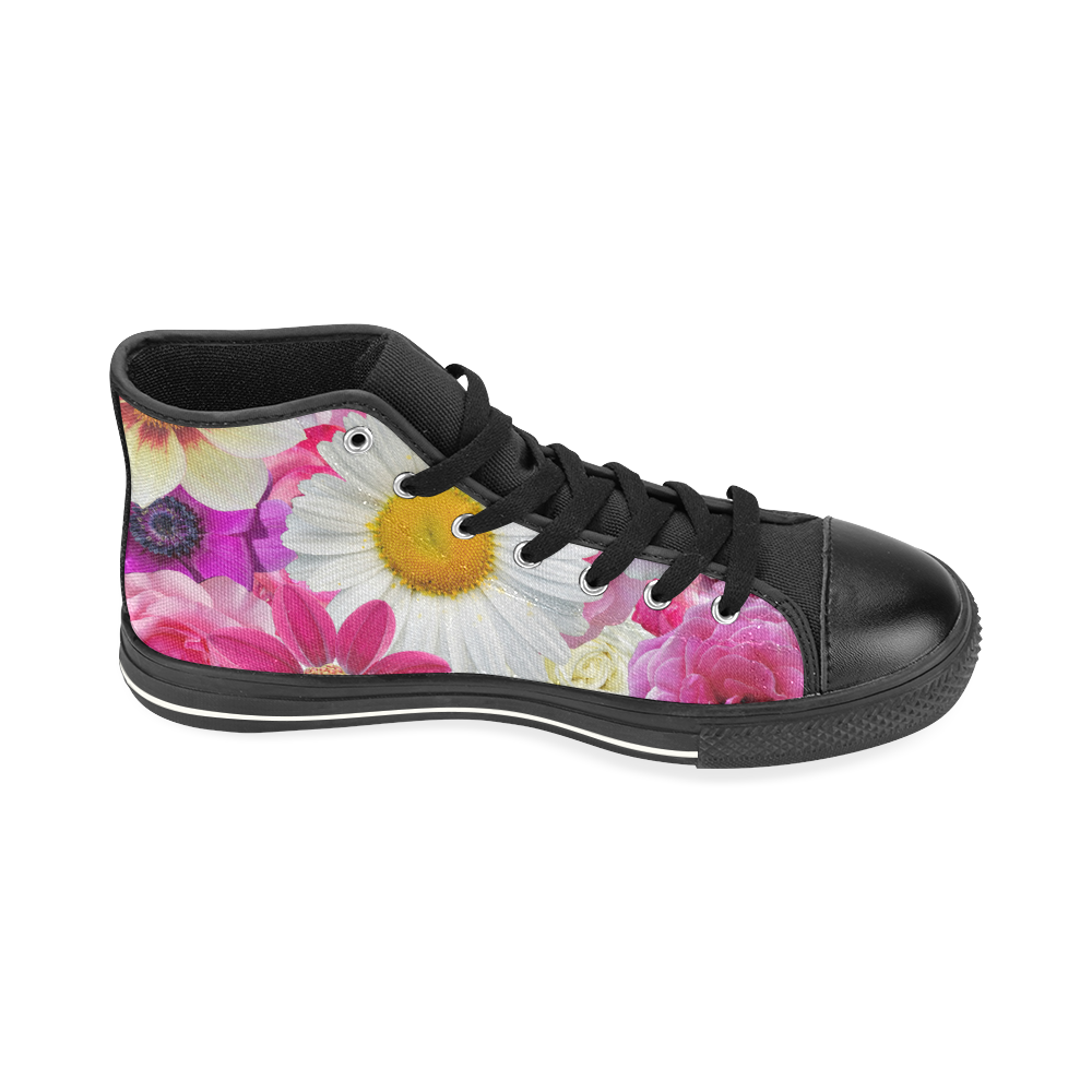 Pink flowers_ Gloria Sanchez1 High Top Canvas Women's Shoes/Large Size (Model 017)