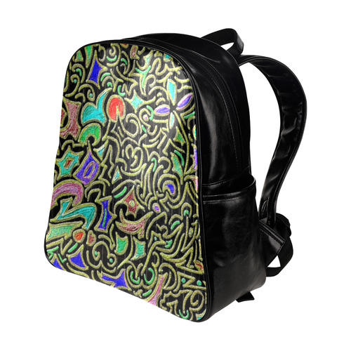 Wacky Retro Abstract Swirl Multi-Pockets Backpack (Model 1636)