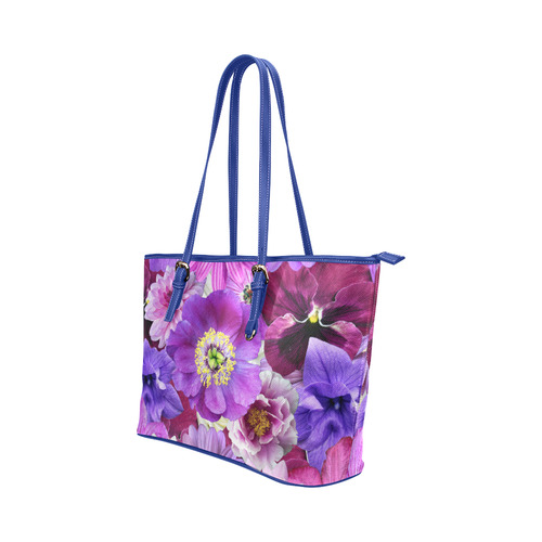 Purple flowers_ Gloria Sanchez1 Leather Tote Bag/Large (Model 1651)