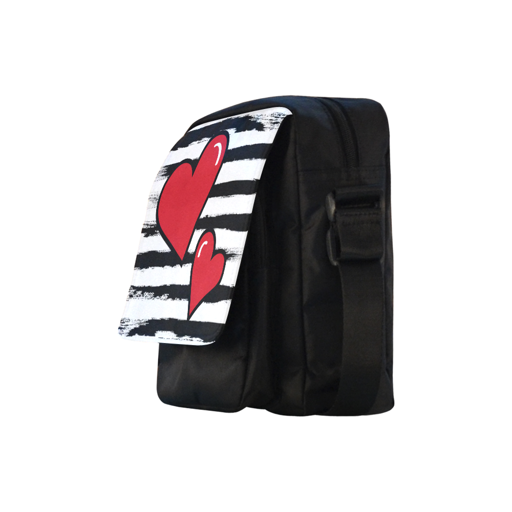 POP ART Style Two Hearts with Black  Brushstrokes Stribes Background Crossbody Nylon Bags (Model 1633)