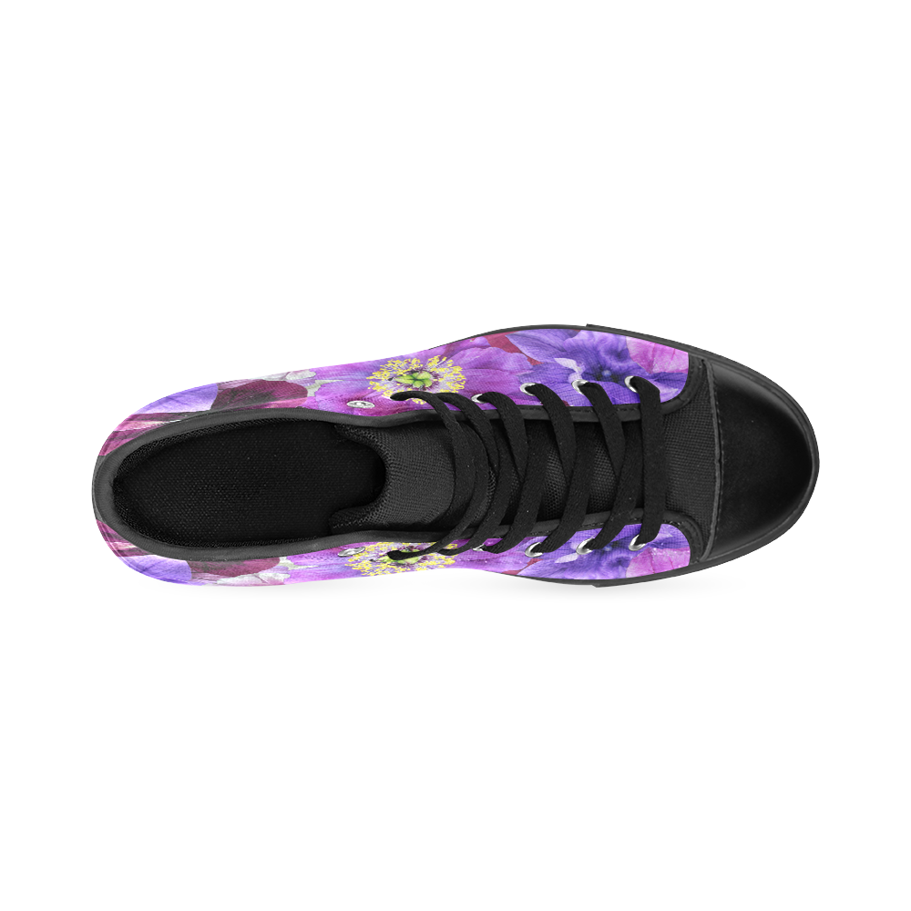 Purple flowers_ Gloria Sanchez1 High Top Canvas Women's Shoes/Large Size (Model 017)