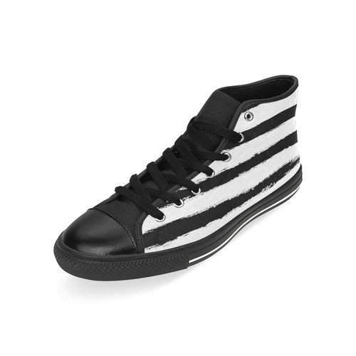 PATTERN Black White Brushstrokes Stribes High Top Canvas Women's Shoes/Large Size (Model 017)