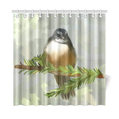 Fantail Chick in Forrest, pastel, watercolor bird Shower Curtain 72"x72"
