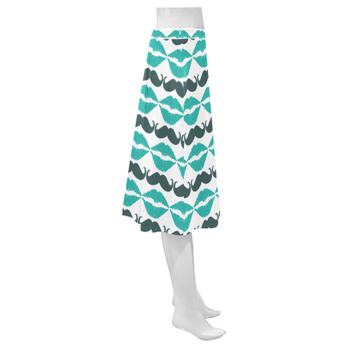 Teal Hipster Mustache and Lips Mnemosyne Women's Crepe Skirt (Model D16)