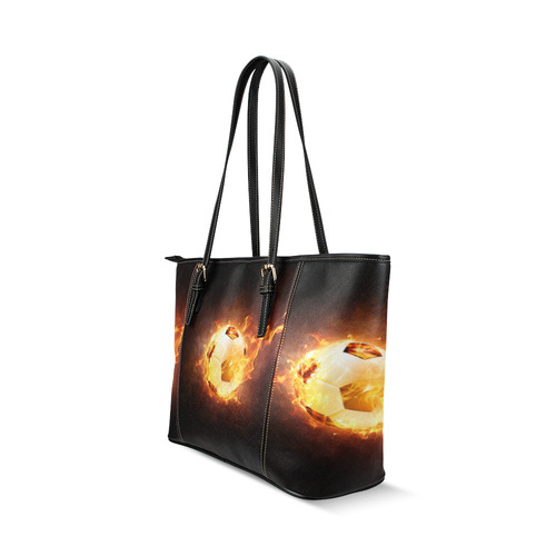 SPORT Football Soccer, Ball under Fire Leather Tote Bag/Small (Model 1640)