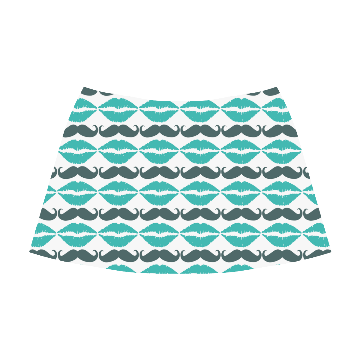 Teal Hipster Mustache and Lips Mnemosyne Women's Crepe Skirt (Model D16)