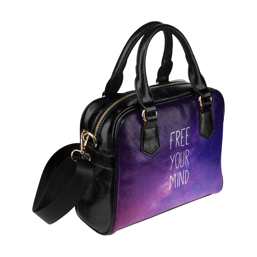 "Free Your Mind" Quote Purple Blue Night Sky Shoulder Handbag (Model 1634)