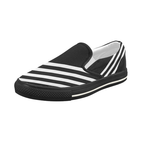 Modern Black Background Diagonal Stripes Cut Women's Slip-on Canvas Shoes (Model 019)