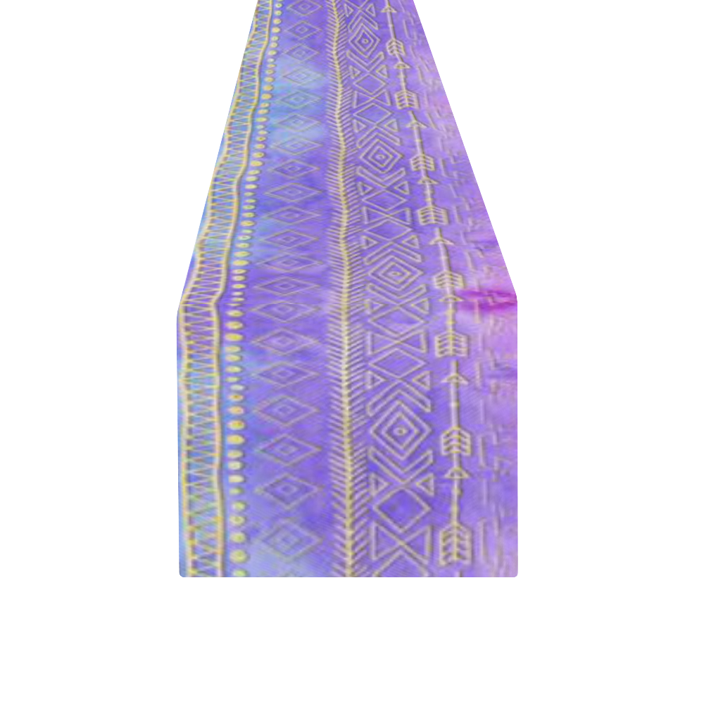 boho pattern, golden tribals and arrow, tie dye Table Runner 14x72 inch