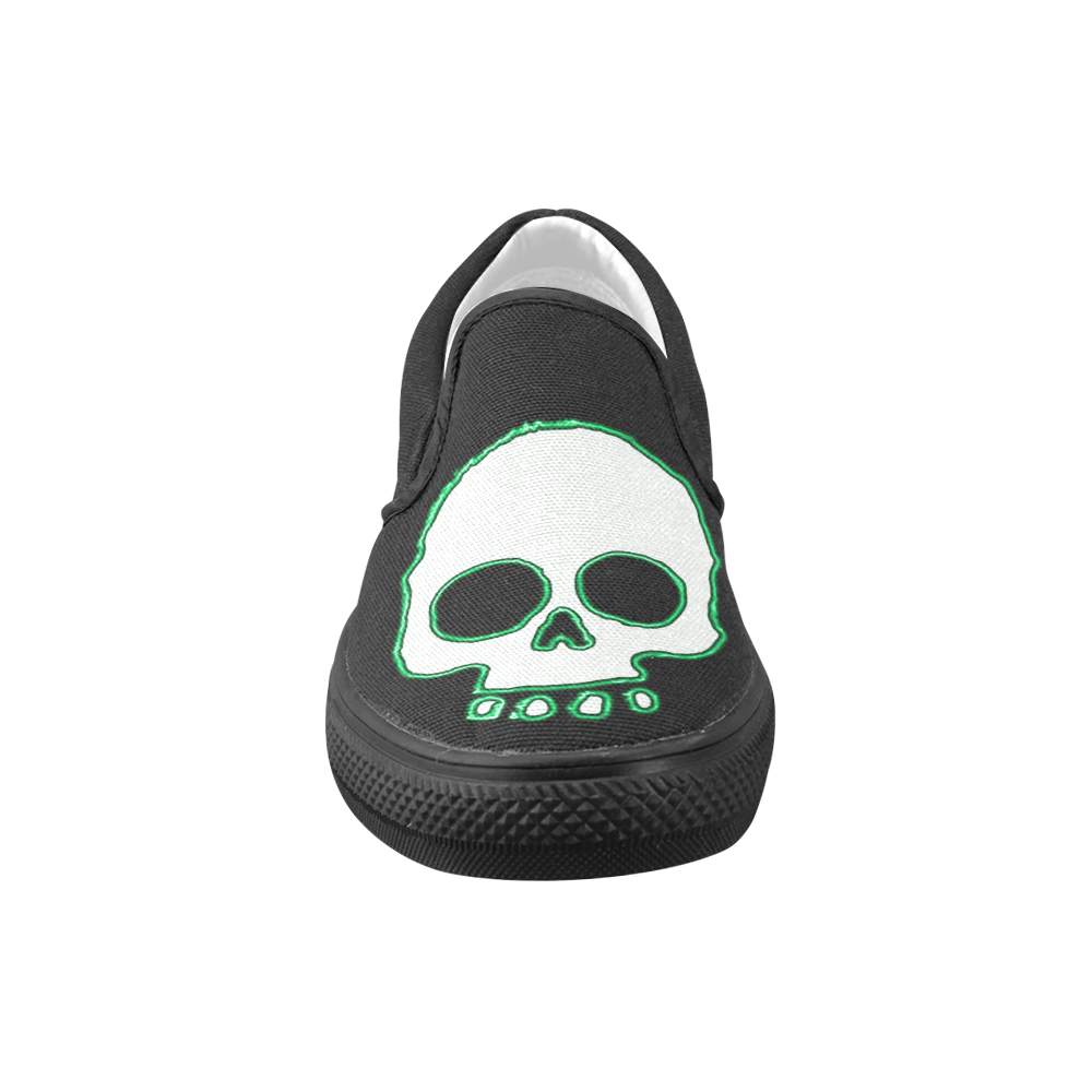 Green Neon Skull Slip-on Canvas Shoes for Men/Large Size (Model 019)