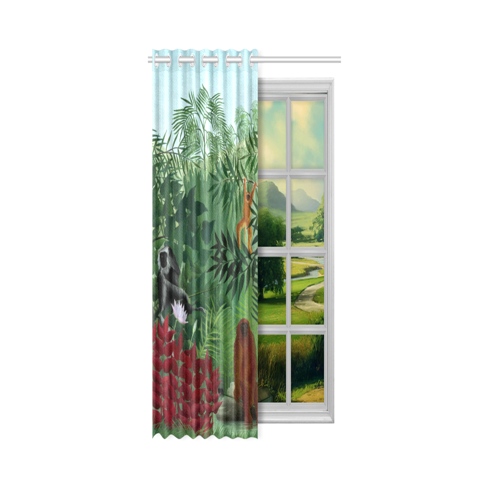 Henri Rousseau Tropical Forest Monkeys New Window Curtain 50" x 108"(One Piece)