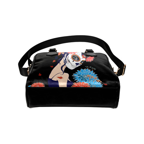 Sugar Skull and Flower Shoulder Handbag (Model 1634)